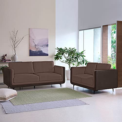 Image of Sleepyhead Mojo - 5 Seater Sofa, 3+2 Sofa Set | Dual-Tone Modern Design with High Armrests | Durable Pine Wood Frame | Double-Backed Fabric & Removable Backrest | 3 Year Warranty - Crazy Brown