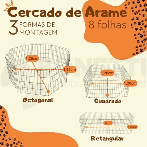 Cercadinho Pet Dobrável para Cachorros de Pequeno Porte - Cercado Móvel com 8 Módulos de Telas de 60