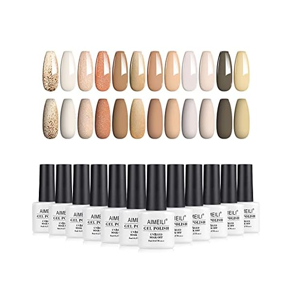 AIMEILI Gel Nagellack UV LED Gellack Farben Set 12 pcs 8ml Soak Off Nägel Farbgel Kit 10