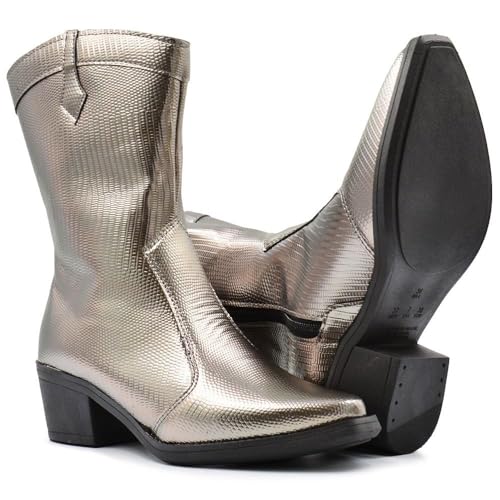 Bota Feminina Western Texana Polo London Club estilo Trend Country, Confortável Cano médio e Salto B