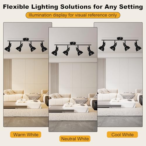 Image of HiBay Track Lighting Fixtures Ceiling Black, Adjustable 4-Light Spotlight | Industrial LED Track Lights for Kitchen, Dining Room, Bedroom, E26 Base (Bulb Not Included)