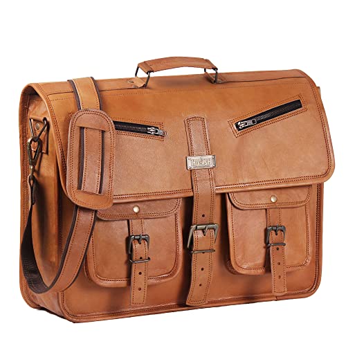 Leather Messenger Bag for Men and Women 18 Inch | Best Laptop Briefcase Satchel Computer Bag with Adjustable Strap