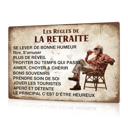 Putuo Decor Plaque Alu Retraité Murale Métal – Panneau Humour « Les Règles de la Retraite » – Décoration Vintage pour Maison, Salon, Terrasse, Cadeau...