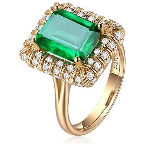 Vintage Women 18K Gold Rectangle Green Simulated Emerald Gemstone Crystal Band Rings Jewelry Size 9 Cover