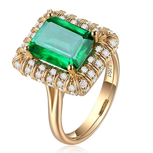 Vintage Women 18K Gold Rectangle Green Simulated Emerald Gemstone Crystal Band Rings Jewelry Size 9