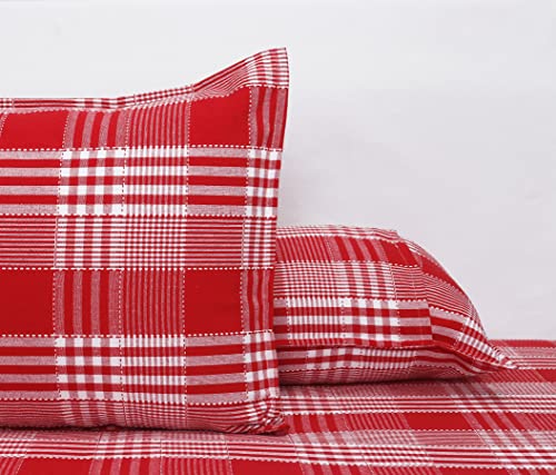 Image of AIRWILL, 200GSM Handloom Cotton Double Bedsheet with 2 Pillow Covers (Track Dobby Red)