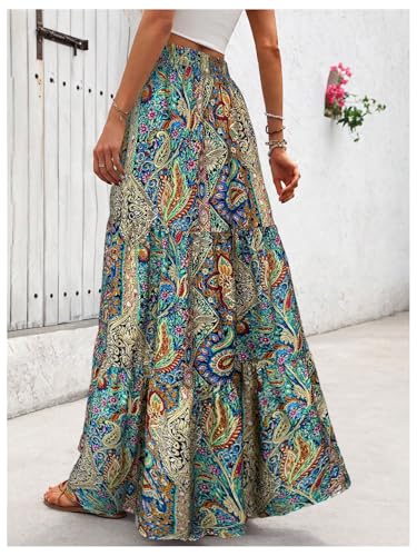 Verdusa Women's Tribal Print Ruffle Long Skirt Boho Flowy High Waisted Western Maxi Skirts2