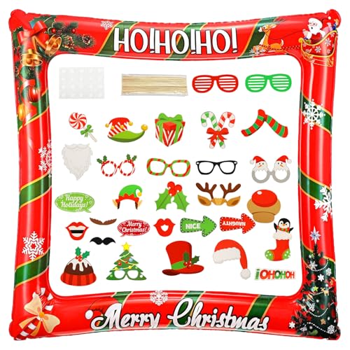 Moldura de fotos insuflável de Natal com 32 peças Natal Photo Booth Props moldura de cabine de fotos inflável acessórios de fotos de Natal Selfie foto Prop para festa de Natal decoração