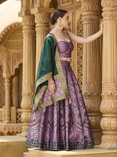 Image of PURVAJA Women's Kanjiwaram Semi-Stitched Lehenga choli