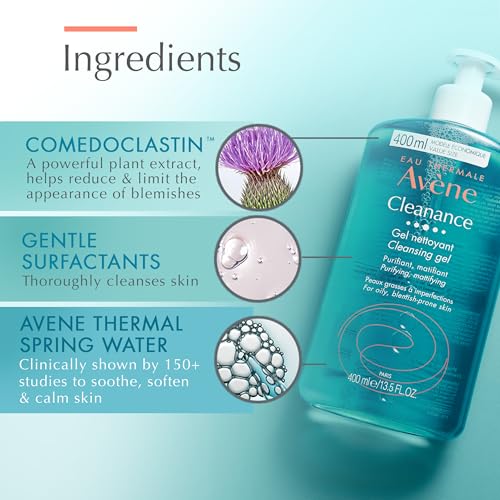 Image of Avene Cleanance Cleansing Gel 400ml I Face wash for Oily, Acne, Sensitive, Blemish Prone Skin I Foaming Gel Gentle Skin Cleanser I Purifies and Mattifies Skin I Reduces blackheads and Sebum Production