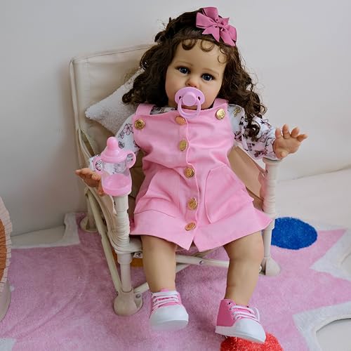 ROSHUAN Reborn Kleinkind Puppen Mädchen 24 Zoll Realistische Reborn Babypuppen Gewicht Weiches Tuch Körper Große Größe Echtes Leben Babypuppe Lebensechte Kleinkindpuppe Spielzeug – Bild 3