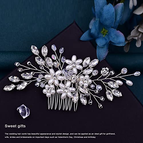 Lovfoiver Crystal Wedding Comb Bride Pearls Flower Hair Piece Rhinestone Bridal Side Hair Accessories For Women Girls #TOP4