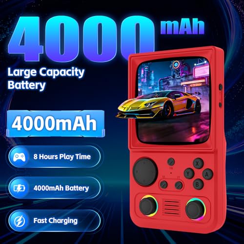 Image of R36TMAX Retro Handhled Game Console, 4.0 Inch Retro Gaming Console with 4000mAh Battery, 64GB Preloaded with 18000+ Video Games, Portable Retro Game Console Supports WiFi Networked Fighting, Red