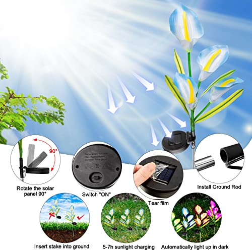 Riakrum 12 Pieces Flower Lights With 48 Calla Lily Flowers Outdoor Waterproof Decorative Solar Flowers 7 Multi Color Led Flowers Stake Lamp For Garden Patio Backyard Landscape Lawn #TOP4