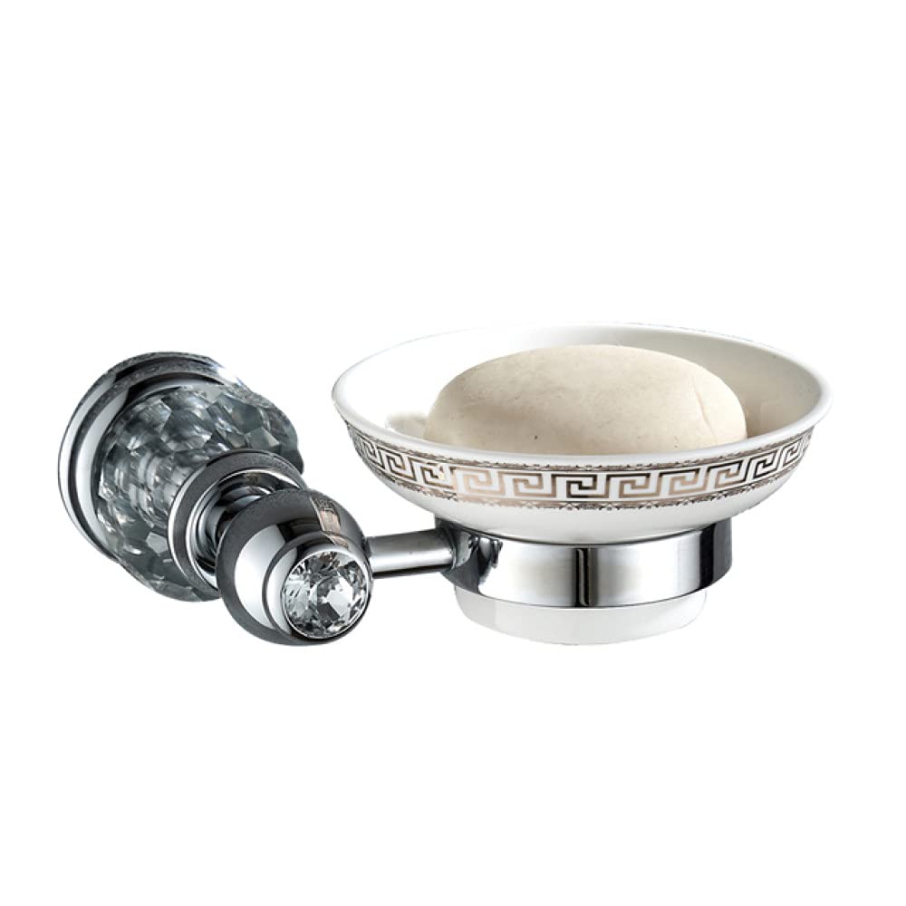 Juego de Hardware de baño Pulido Plateado, Anillo de Toalla de latón Macizo, Soporte para secador de Pelo montado en la Pared con Accesorios de baño de Cristal, jabonera