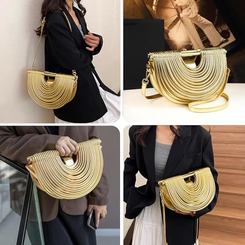 Image of Trendy Woven Evening Clutch Purse Half Round Designer Shoulder /Crossbody Bag Top-Handle Satchel Handbags