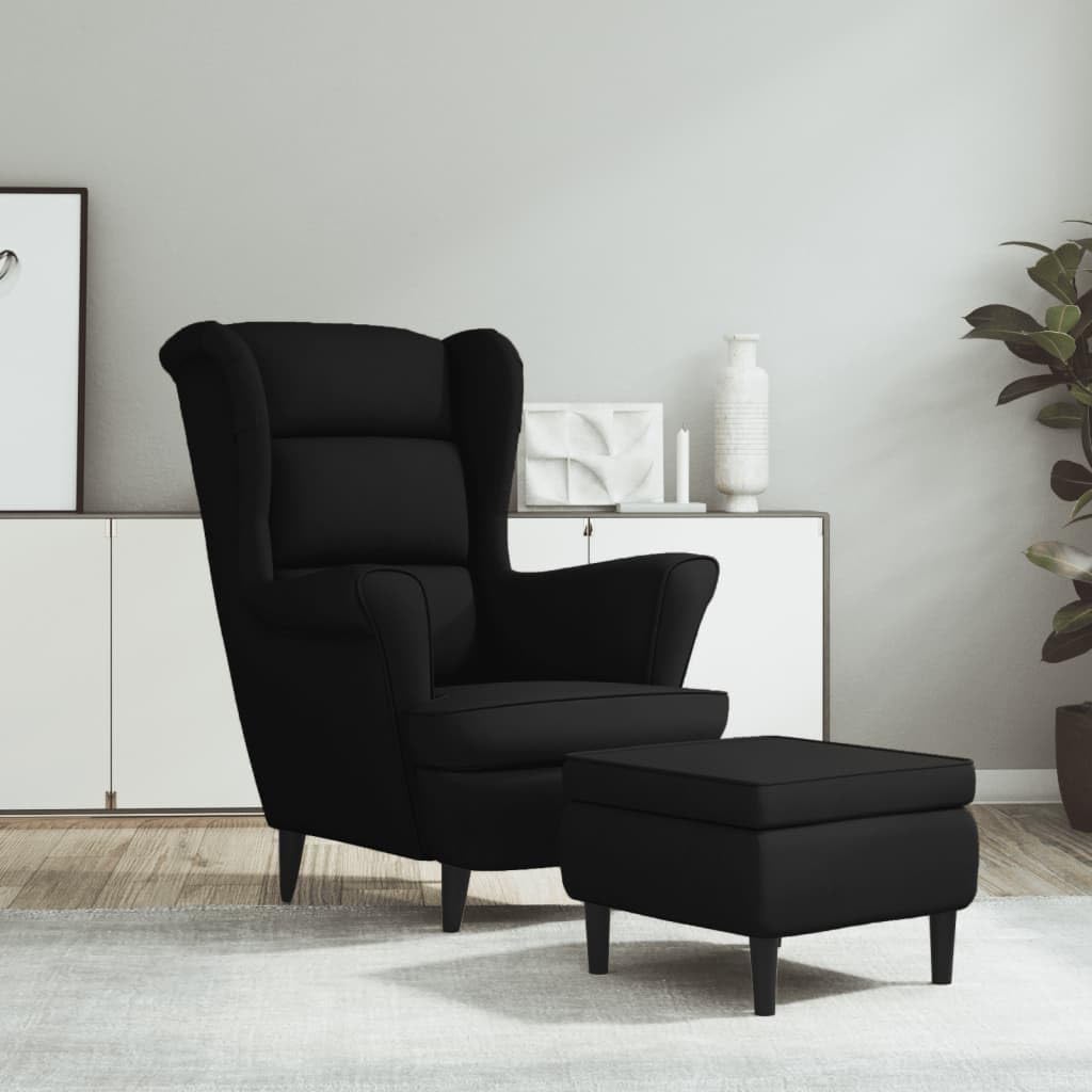 vidaXL Ohrensessel mit Hocker Armlehnen Fernsehsessel Polstersessel Loungesessel Wohnzimmersessel TV Sessel Ruhesessel Relaxsessel Schwarz Samt