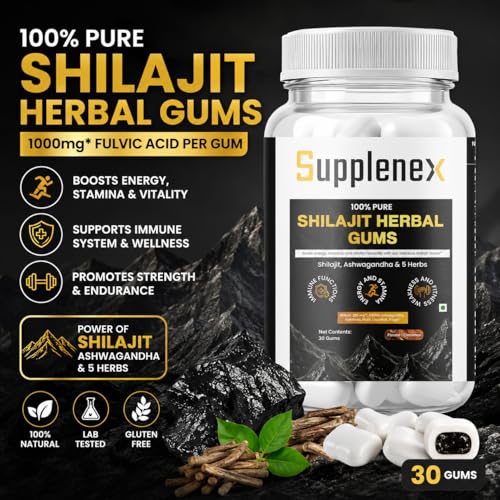 Image of Himalayan Shilajit Gums (1.5g Shilajit and 1000mg Fulvic Acid Per Gum) with KSM-66 Ashwagandha, No Added Sugar, Energy, Stamina & Muscle Recovery Support 30 Gums for Daily Wellness