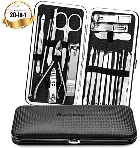 Kasimir Manicure Set 20 PCS Nail Clipper Kit Professional Pedicure Set Cuticle Remover Stainless Steel Grooming Tool with Portable Case for Travel & Home - Black