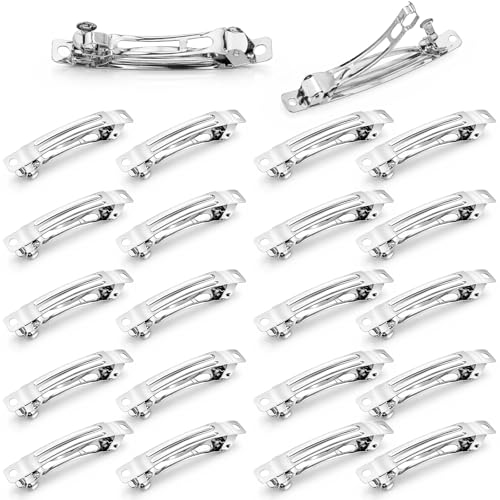 20 Piece Blank French Barrette Hair Clips 2.4'' and 3'' Silver Metal French Hair Barrettes DIY Craft Automatic Spring Snap Hairclips Clasps for DIY Hairs Accessories