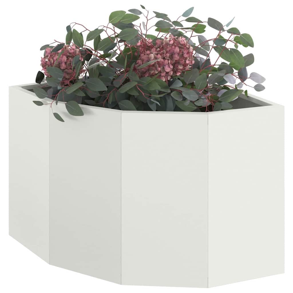 vidaXL Corner Planter White 45 x 45 x 35 cm Steel, Garden and Terrace, Modern Steel Planter, Durable Flower Box, Outdoor Container, Decorative Plant Display
