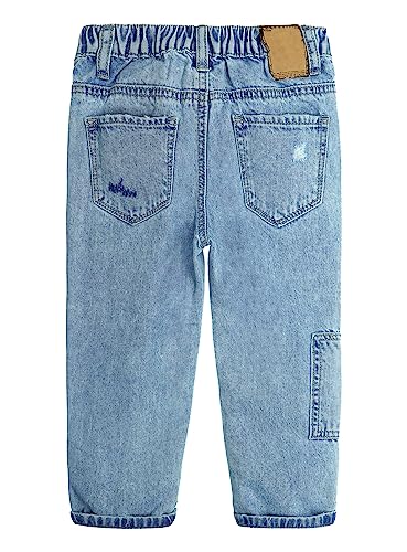 KIDSCOOL SPACE Jeans para meninos, meninas, cintura elástica, decoração patchwork ajustável, calças