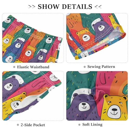 ALAZA Bear Colorful Cartoon Pajama Shorts Sleep Shorts Pant Lounge Pajama Bottoms Elastic Waist with Pockets3