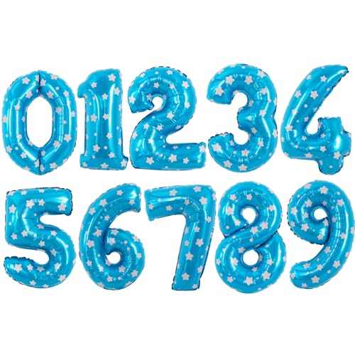 Image of TONIFUL Number Balloon 16Inch 10 Pcs Blue Polka 0-9 Birthday Number Ballons