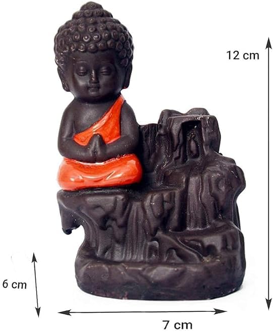 Radha Madhav Meditating Buddha Monk Idol Backflow Smoke Conical Fountain Incense Stick Dhoop Batti Stand Holder with 11 Dhoop Cones