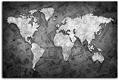 black and white retro world map canvas painting classical black world map print on canvas for office room picture wall art home decoration framed ready to hang home kitchen