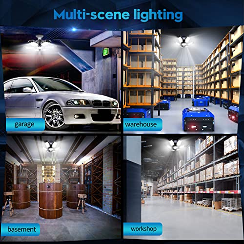 tanbaby 2 pack led garage lights 150w deformable best ceiling shop lights 15000lm led light 6500k garage lighting with 61 adjustable panels bulb for basement