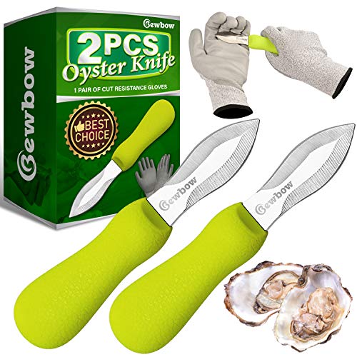2PCS Premium Quality Oyster Shucking Knives, Oyster Knife and Highest Cut Resistance Level Gloves, Best Choice for Opening All Oysters, Clams, Ark Shell, and Other Shellfish
