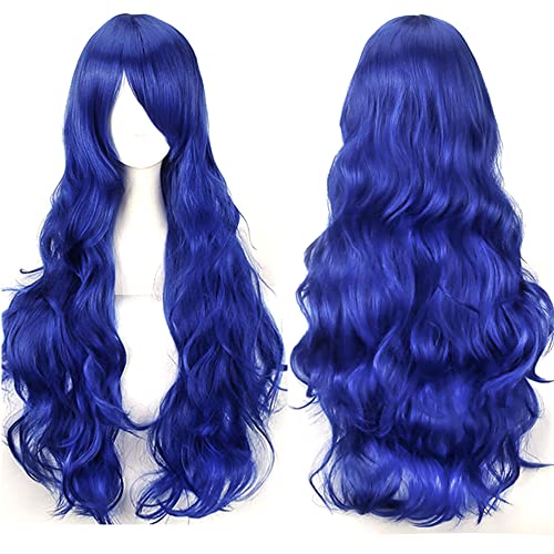 YEESHEDO 32" 80 cm Blue Long Wavy Curly Hair Cosplay Wigs with Bangs for Women Girls Heat Resistant Synthetic Wig for Party Costume Anime Halloween