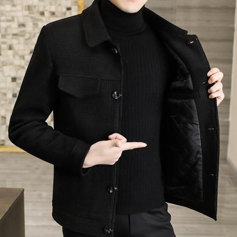 Wool Blend Trench Coat Woolen Coat Men Short Slim Plaid Jacket Men Tweed Coat4