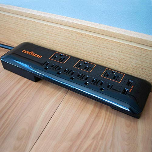 Echogear Low Profile Surge Protector Power Strip with 8 Outlets & 2 USB Ports - Best Surge Suppressor with 2160 Joules of Protection - Slim Black Profile is Easy to Store & Wall Mountable