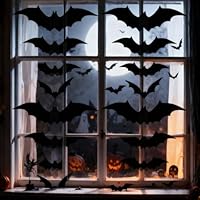 Pryon Halloween Window Stickers,3D Bats Wings Wall Decorations Black Paper Sticker Hanging Door Baseball Decor Decals Cute Bat Bedroom Costume Decoration,for Indoor Kids Home Adult Party (72Pcs)