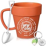FoldTier 3 Pcs Gardening Gifts Gardener Coffee Mug with Shovel Spoon and Keychain Inspirational Plant Mug Plant Pot Cup Novelty Ceramic Cup Shovel Spoon Keychain Gift for Gardening Lover
