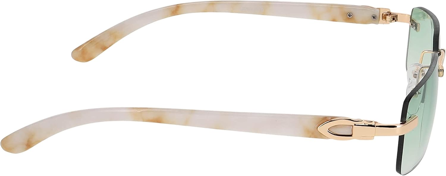 FLAWLESS EYEWEAR Elite Slim Rimless Rectangular Metal & Wood Art Sunglasses - Image 4