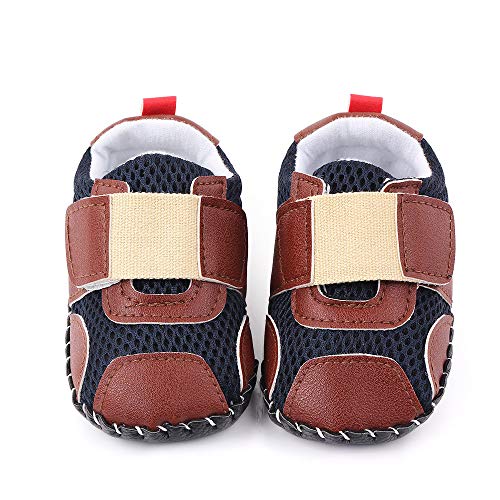 Lidiano Baby Boy Toddler Breathable Non Slip Rubber Sole Sneakers 0-18 Months (12-18 Months, Brown & Blue)