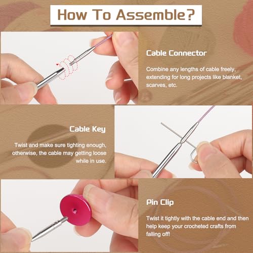 Image of Aeelike Interchangeable Tunisian Crochet Hooks Set, 12 Sizes Tunisian Crochet Hooks Set with Cables 3.0mm - 10.0mm Smooth Ergonomic Hook for Making Blanket Scarves, Ideal Gift