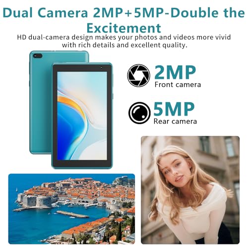 Image of IWEGGO Android 14 Tablet with Case, 7 Inch 8GB RAM+32GB ROM / 1TB Expandable Computer, 5MP Camera Tablets, 1.6Ghz Quad-core Processor, 3000mAH Battery Tablet PC, 5G WiFi, Games 7'' Android Laptop Blue