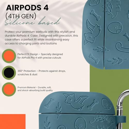 Image of Emoh Roced Case for Airpod 4 with Keychain,Silicone Dinosaur Engraved Cases Compatible with Apple AirPods 4th Generation 2024, Anti-Scratch, Protective Case Cover (Dark Green, for AirPods 4)