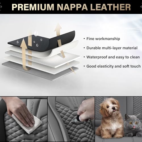 Image of Coverado Car Seat Covers, Front Seat Cover, 2 Pack Waterproof Nappa Leather Seat Covers for Cars, Car Seat Protectors, Driver Seat Cover, Automotive Seat Covers Universal Fit for Most Cars, Gray