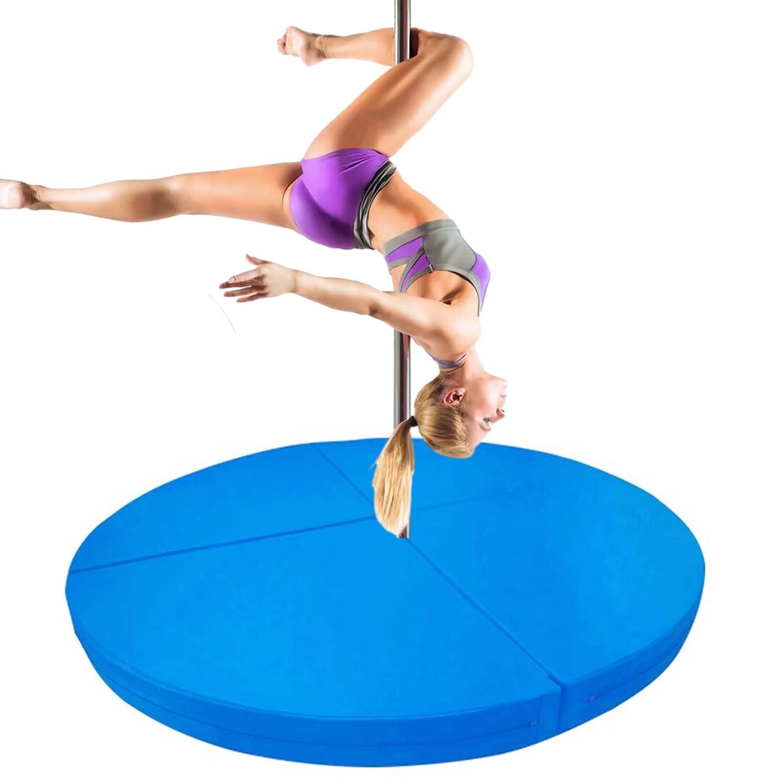 WJFTODAY Round Folding Crash Mat for Pole Dancing & Gymnastics, 1"/2"/4" Thick Foam Safety Pad, Non-Slip PU Leather, Aerial Yoga Crash Pad, Blue, 160cm x 3cm (63"x1.2")