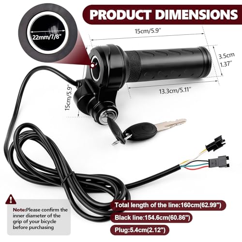 Image of Ridstar Q20 Full Twist Throttle,3-Pin Plug and Play with 2 Keys,Universal Electric Bike Throttle Grip for Ridstar Q20 /Q20Lite /Q20Pro /H20 /H26 Pro /H20 Pro Most Ebikes,Motorcycles,Scooters