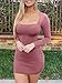 ANRABESS Women Long Sleeve Square Neck Sexy Bodycon Tight Cocktail Party Club Night Formal Short Dress 2025 Going Out Outfits Fuchsia X-Small