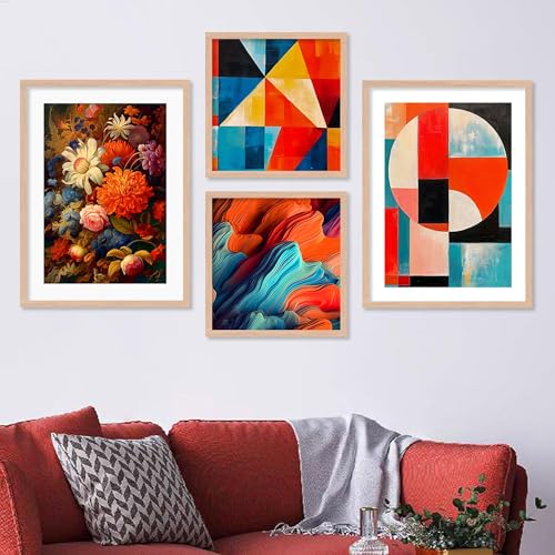 Image of kotart Aesthetic Wall Decor Paintings with Frame for Home Decoration - Painting for Living Room Bedroom Office - Framed Painting for Wall Decoration - Pack of 4 (Art 1, Big (13x17 or 13x13 inch))