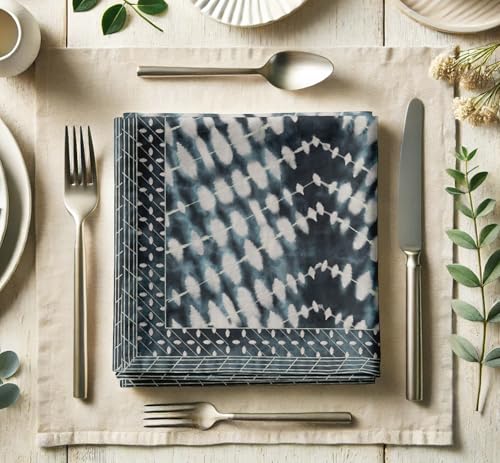 Vargottam Designer Cotton Twill Napkins - Set of 12, 20-Inch, Tie & Dye Design, Durable & Absorbent Cloth Napkins for Dining, Parties, and Home Decor - Machine Washable
