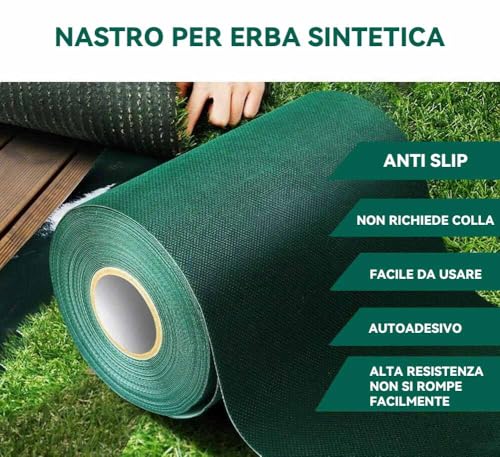 Norhogo Kunstrasen Fugenband, 15cm X 10m Selbstklebendes Grasband für Rasennähte zum Verbinden von 2 Stück falschem Rasenteppich