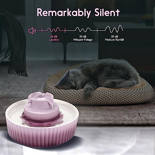 Image of Lawfery Ceramic Cat Water Fountain, 2.1L /71oz Cat Fountain with 3 Carbon Filters and 2 Water Pumps, Cupcake Pet Water Fountain for Cats and Dogs (Purple)